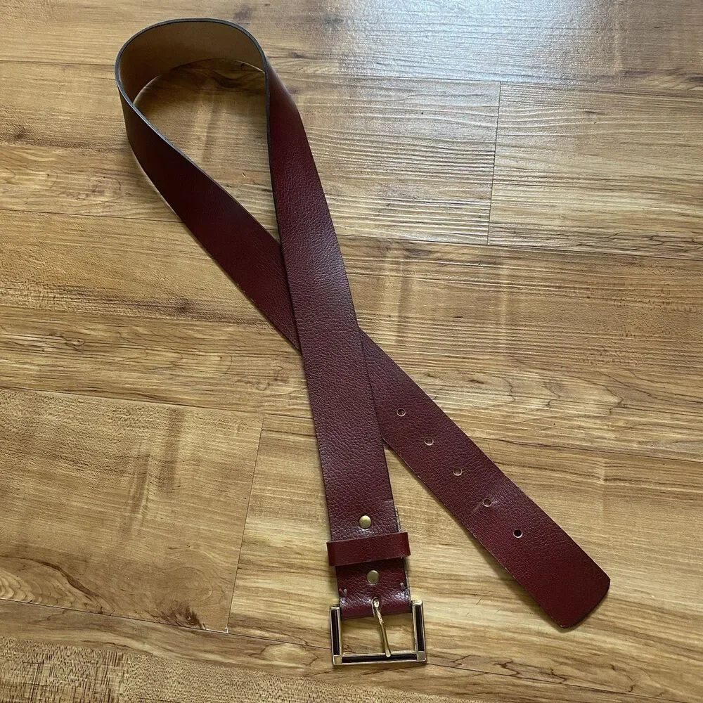 VTG Mens Sz 40 Saffiano Red Pebbled Leather Dressy Casual Work Belt Gold Buckle